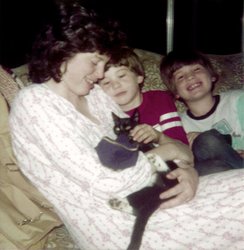Mom, with Mittens our cat, Cody and myself