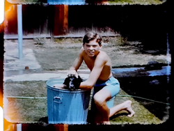 June 1965 - Jim and Janet, pool - Greg bathes Lucky (8 mm, 3 inch reel)
