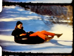 Snow trip to Wrightwood, Judy, Kelly, Candy, great sunset on Carlton St. (8 mm, 3 inch reel)