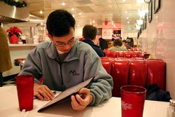 Tab trying to make his mind up at Lori's Diner