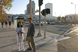 Tina and Tab standing in front of Civic Center Plaza