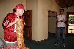 Justin showing Greg his outfit for New Jersey
