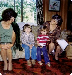 Betty and Grandma with Cody and I on our couch