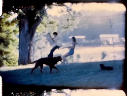 Mom, Dad, Tamara, rope swing, Fall Creek swim hole (8 mm, 3 inch reel)