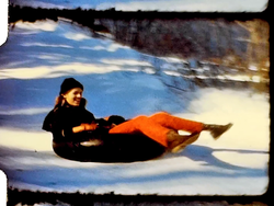 Snow trip to Wrightwood, Judy, Kelly, Candy, great sunset on Carlton St. (8 mm, 3 inch reel)